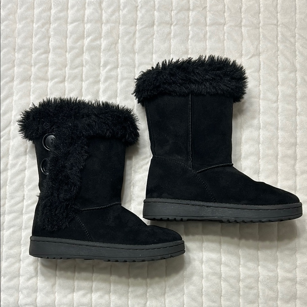 Sonoma Boots Girls Size 13 Black Buttons Fur